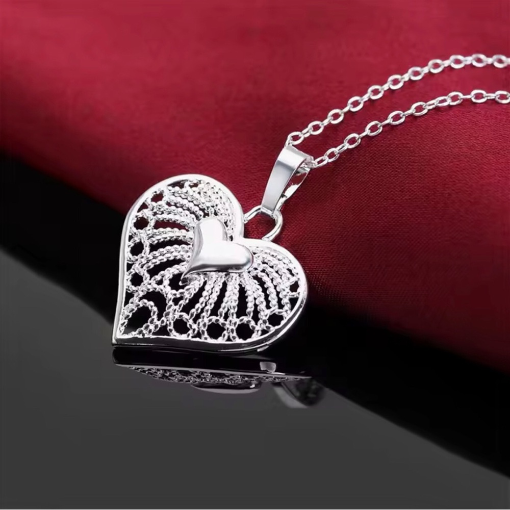 Sterling Heart Filigree Pendant Necklace - Silver - Picture 1 of 1